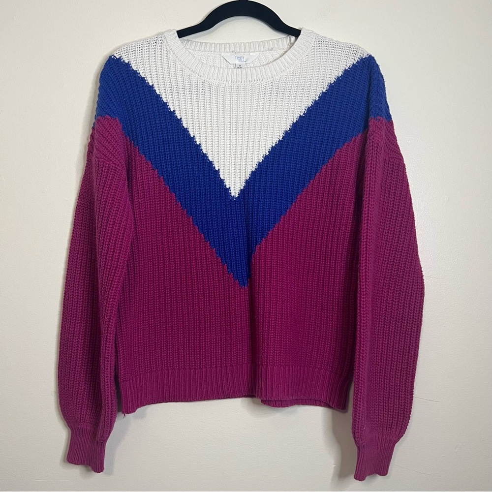 Time and Tru Colorblock Sweater S Lolita Pink Blue White Chevron Pullover